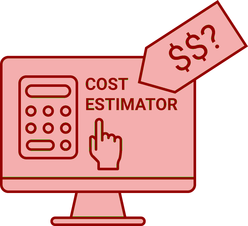 Computer monitor showing a calculator and a price tag in the top right corner