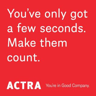 You’ve only got a few seconds to grab a viewer’s attention in today’s digital age. Don’t be another skip. Work with professional performers to deliver your advertising message successfully. 

You’re #InGoodCompany with smart producers that hire ACTRA. 

Head to the link in our profile to learn more.